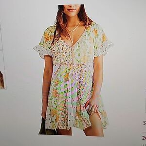 Wildflower Patchwork Cotton Mini Dress In Ivory Combo M